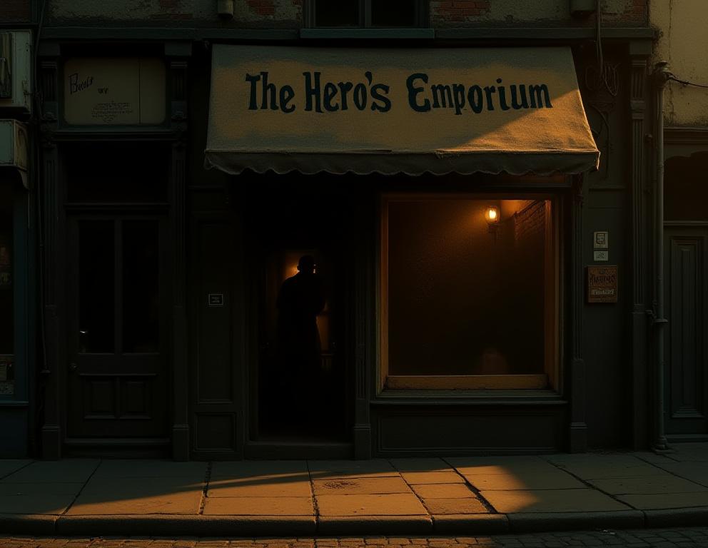 1970年代の日本庭園店舗の外観、古い木製の看板と生い茂る緑