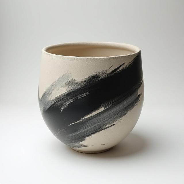 力強い刷毛目模様が特徴的な陶器の鉢