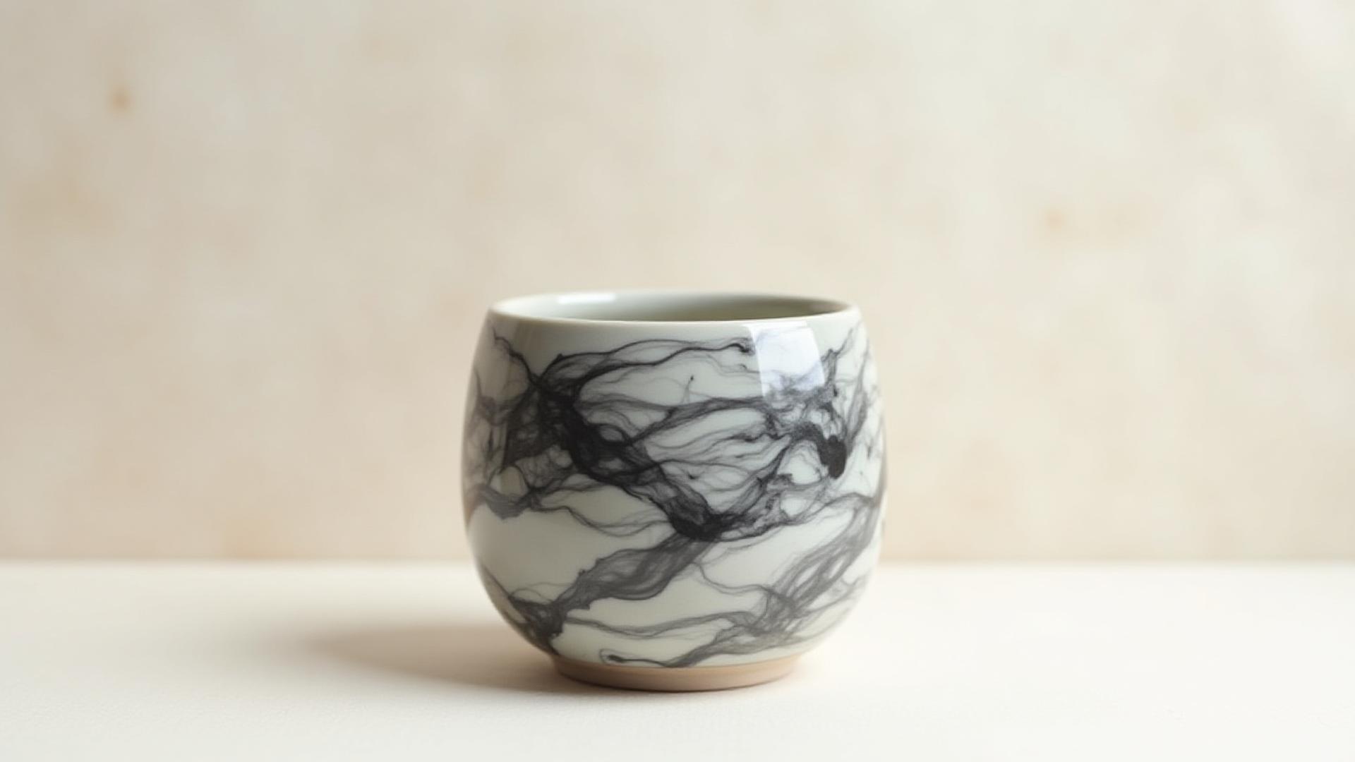 墨流しの技法でデザインされた抽象的なアート鉢