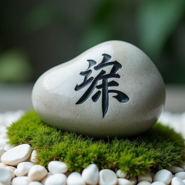 自然石に「夢」と刻まれた庭のオブジェ兼マーカー