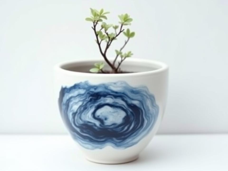 墨流し模様のプランター