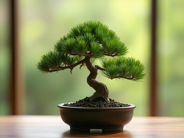 黒松の若木。力強い幹と緑の葉が特徴の盆栽用の若木。